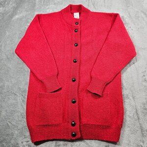 Vintage St Michael Cardigan Womens M Red Wool Grandma Core Longer Length UK